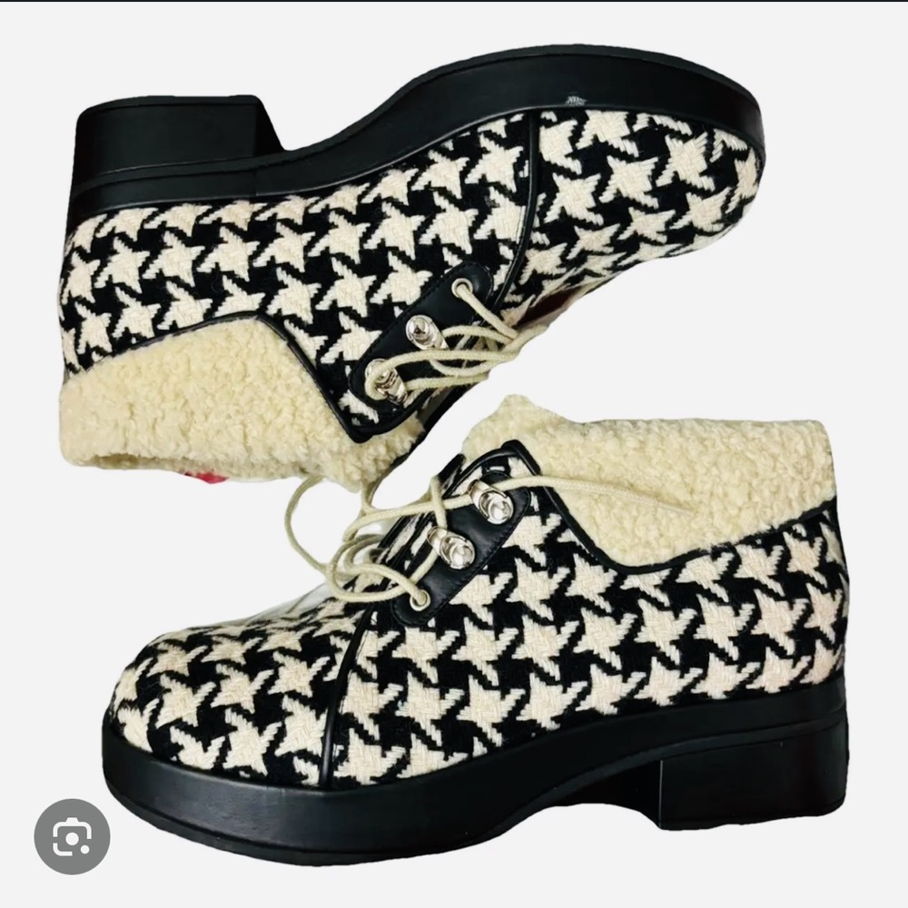 GUCCI BOOTS ANKLE VICTOR HOUNDSTOOTH FAUX SHEARLING LINED WOOL 42